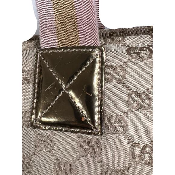 Gucci GG Monogram Canvas Large Web Handle Bucket Tote Pink Gold 131231 204991 - Picture 3 of 16